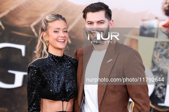 Hannah Godwin and husband Dylan Barbour arrive at the Los Angeles Premiere Of Paramount Pictures' 'Gladiator II' held at the TCL Chinese The...