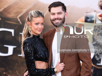 Hannah Godwin and husband Dylan Barbour arrive at the Los Angeles Premiere Of Paramount Pictures' 'Gladiator II' held at the TCL Chinese The...