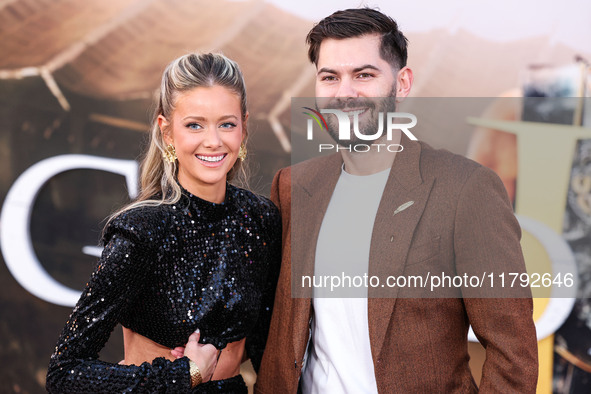 Hannah Godwin and husband Dylan Barbour arrive at the Los Angeles Premiere Of Paramount Pictures' 'Gladiator II' held at the TCL Chinese The...