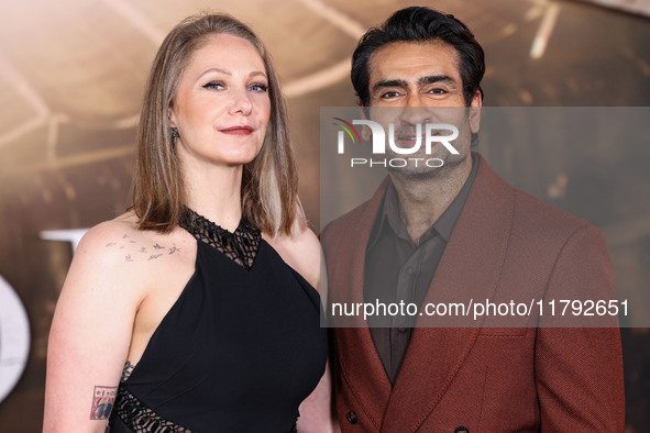 Emily V. Gordon and husband Kumail Ali Nanjiani arrive at the Los Angeles Premiere Of Paramount Pictures' 'Gladiator II' held at the TCL Chi...