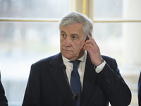 Italian Foreign Minister Antonio Tajani looks on during the EU's Big Five press conference after talks in Warsaw, Poland, on November 19, 20...