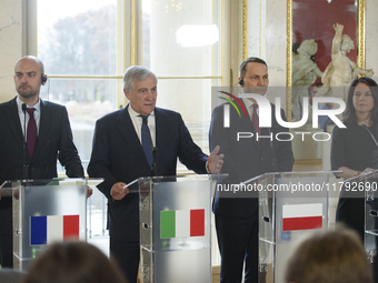 From left to right, French Foreign Minister Jean-Noel Barrot, Italian Foreign Minister Antonio Tajani, Polish Foreign Minister Radoslaw Siko...