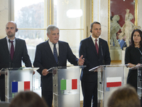 From left to right, French Foreign Minister Jean-Noel Barrot, Italian Foreign Minister Antonio Tajani, Polish Foreign Minister Radoslaw Siko...