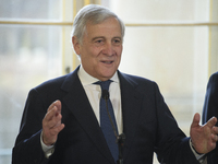 Italian Foreign Minister Antonio Tajani gestures as he speaks during the EU's Big Five press conference after talks in Warsaw, Poland, on No...