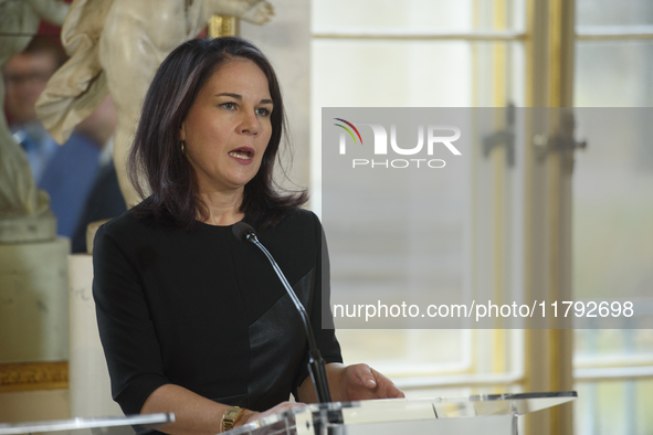 German Foreign Minister Annalena Baerbock speaks during the EU's Big Five press conference after talks in Warsaw, Poland, on November 19, 20...