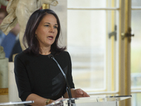 German Foreign Minister Annalena Baerbock speaks during the EU's Big Five press conference after talks in Warsaw, Poland, on November 19, 20...