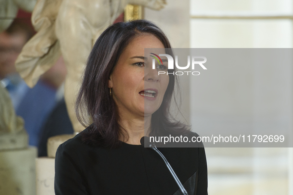 German Foreign Minister Annalena Baerbock speaks during the EU's Big Five press conference after talks in Warsaw, Poland, on November 19, 20...