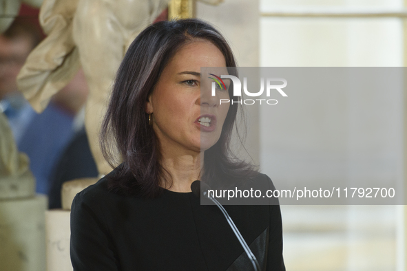 German Foreign Minister Annalena Baerbock speaks during the EU's Big Five press conference after talks in Warsaw, Poland, on November 19, 20...