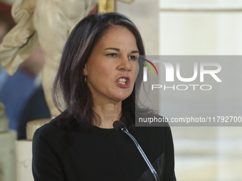 German Foreign Minister Annalena Baerbock speaks during the EU's Big Five press conference after talks in Warsaw, Poland, on November 19, 20...