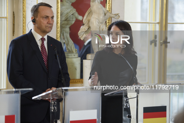 German Foreign Minister Annalena Baerbock speaks during the EU's Big Five press conference after talks in Warsaw, Poland, on November 19, 20...