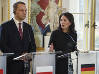 German Foreign Minister Annalena Baerbock speaks during the EU's Big Five press conference after talks in Warsaw, Poland, on November 19, 20...