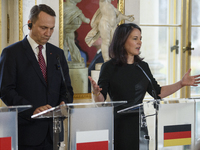 German Foreign Minister Annalena Baerbock speaks during the EU's Big Five press conference after talks in Warsaw, Poland, on November 19, 20...