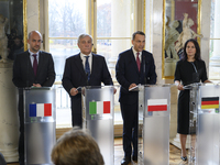 From left to right, French Foreign Minister Jean-Noel Barrot, Italian Foreign Minister Antonio Tajani, Polish Foreign Minister Radoslaw Siko...