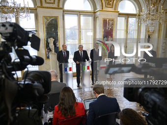 From left to right, French Foreign Minister Jean-Noel Barrot, Italian Foreign Minister Antonio Tajani, Polish Foreign Minister Radoslaw Siko...