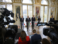 From left to right, French Foreign Minister Jean-Noel Barrot, Italian Foreign Minister Antonio Tajani, Polish Foreign Minister Radoslaw Siko...