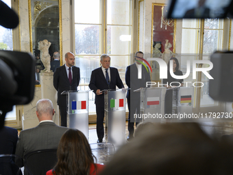 From left to right, French Foreign Minister Jean-Noel Barrot, Italian Foreign Minister Antonio Tajani, Polish Foreign Minister Radoslaw Siko...