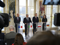 From left to right, French Foreign Minister Jean-Noel Barrot, Italian Foreign Minister Antonio Tajani, Polish Foreign Minister Radoslaw Siko...