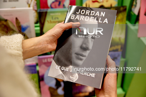 This photograph, taken on November 9, 2024, shows the first book by Jordan Bardella, president of the French far-right Rassemblement Nationa...