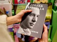 This photograph, taken on November 9, 2024, shows the first book by Jordan Bardella, president of the French far-right Rassemblement Nationa...