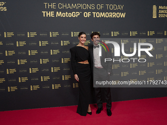 Marc Marquez of Spain and Gresini Racing Moto GP Ducati with his girlfriend Gemma Pinto on the red carpet before the MotoGP Awards 2024 at t...