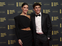 Marc Marquez of Spain and Gresini Racing Moto GP Ducati with his girlfriend Gemma Pinto on the red carpet before the MotoGP Awards 2024 at t...