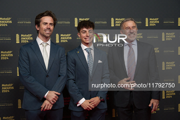 (L-R) Nico Terol, David Alonso, Jorge Martinez Aspar during the MotoGP Awards 2024 at the Museu Nacional d'Art de Catalunya on November 17,...