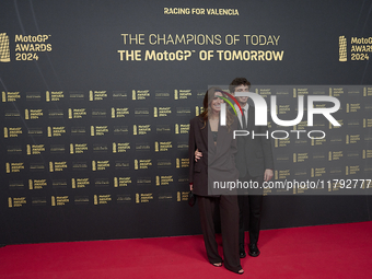 Francesco Pecco Bagnaia of Italy and Ducati Lenovo Team with his wife Domizia Castagnini on the red carpet during the MotoGP Awards 2024 at...