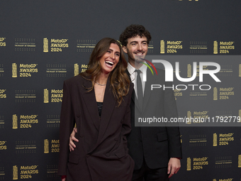 Francesco Pecco Bagnaia of Italy and Ducati Lenovo Team with his wife Domizia Castagnini on the red carpet during the MotoGP Awards 2024 at...