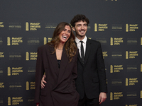 Francesco Pecco Bagnaia of Italy and Ducati Lenovo Team with his wife Domizia Castagnini on the red carpet during the MotoGP Awards 2024 at...