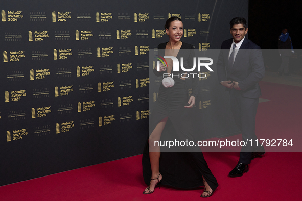 Jorge Martin of Spain and Prima Pramac Racing Ducati with his girlfriend Maria Monfort on the red carpet during the MotoGP Awards 2024 at th...