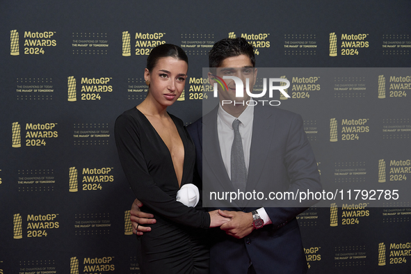 Jorge Martin of Spain and Prima Pramac Racing Ducati with his girlfriend Maria Monfort on the red carpet during the MotoGP Awards 2024 at th...