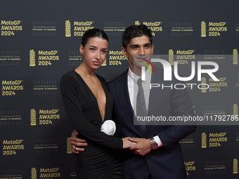 Jorge Martin of Spain and Prima Pramac Racing Ducati with his girlfriend Maria Monfort on the red carpet during the MotoGP Awards 2024 at th...