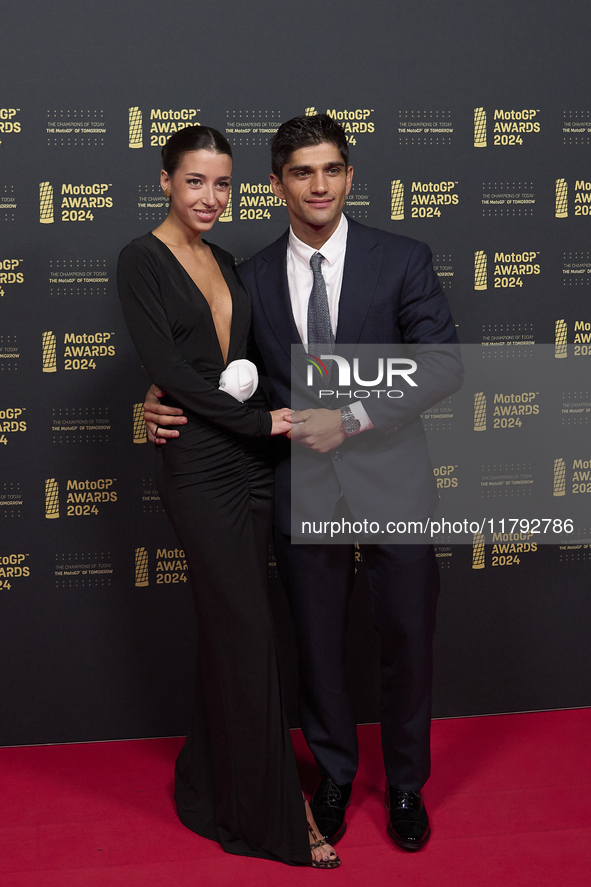 Jorge Martin of Spain and Prima Pramac Racing Ducati with his girlfriend Maria Monfort on the red carpet during the MotoGP Awards 2024 at th...