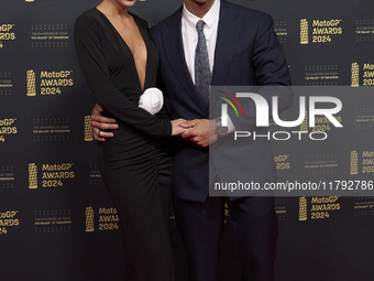 Jorge Martin of Spain and Prima Pramac Racing Ducati with his girlfriend Maria Monfort on the red carpet during the MotoGP Awards 2024 at th...