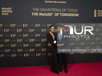 Jorge Martin of Spain and Prima Pramac Racing Ducati with his girlfriend Maria Monfort on the red carpet during the MotoGP Awards 2024 at th...