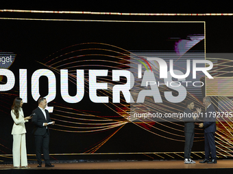 Angel Piqueras of Spain and Leopard Racing Honda Rookie of Moto3 during the MotoGP Awards 2024 at the Museu Nacional d'Art de Catalunya on N...