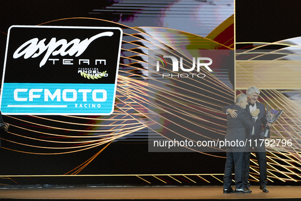 Angel Martinez Aspar with the trophy as Best Team of Moto3 during the MotoGP Awards 2024 at the Museu Nacional d'Art de Catalunya on Novembe...