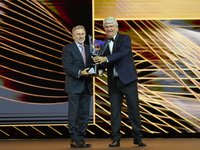 Angel Martinez Aspar with the trophy as Best Team of Moto3 during the MotoGP Awards 2024 at the Museu Nacional d'Art de Catalunya on Novembe...