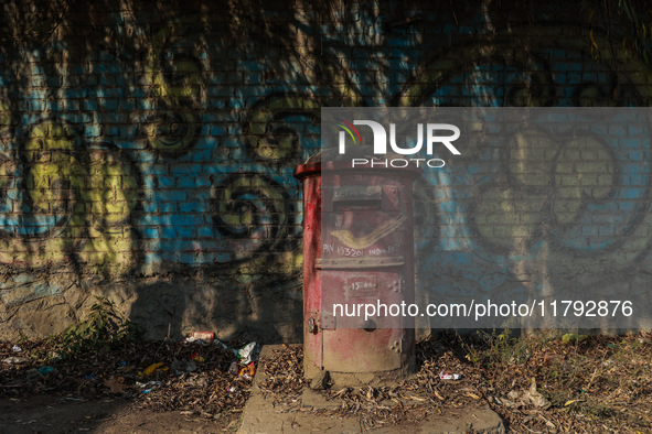 An old India Post letterbox is in Sopore, Jammu and Kashmir, India, on November 19, 2024. 