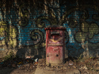 An old India Post letterbox is in Sopore, Jammu and Kashmir, India, on November 19, 2024. (