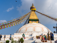 Tourists visit around the Boudhanath Stupa in Kathmandu, Nepal, on November 19, 2024. (