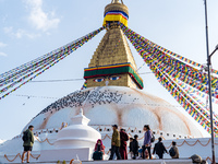 Tourists visit around the Boudhanath Stupa in Kathmandu, Nepal, on November 19, 2024. (