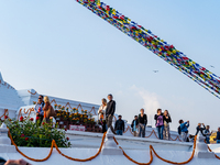 Tourists visit around the Boudhanath Stupa in Kathmandu, Nepal, on November 19, 2024. (