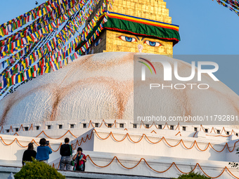 Tourists visit around the Boudhanath Stupa in Kathmandu, Nepal, on November 19, 2024. (