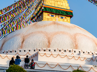 Tourists visit around the Boudhanath Stupa in Kathmandu, Nepal, on November 19, 2024. (