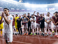 Indonesia players celebrate their victory after the FIFA World Cup Asian 3rd Qualifier Group C match against Saudi Arabia at Gelora Bung Kar...