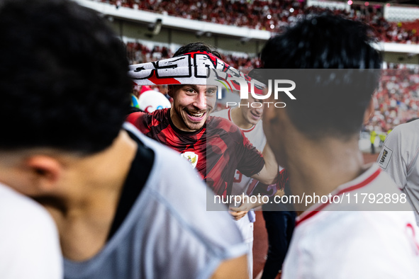 Thom Haye of Indonesia celebrates their victory after the FIFA World Cup Asian 3rd Qualifier Group C match against Saudi Arabia at Gelora Bu...