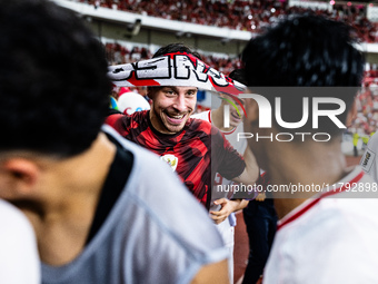 Thom Haye of Indonesia celebrates their victory after the FIFA World Cup Asian 3rd Qualifier Group C match against Saudi Arabia at Gelora Bu...