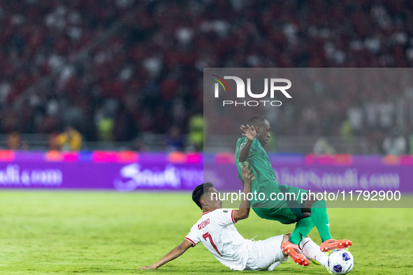 Marselino Ferdinan of Indonesia is in action during the FIFA World Cup Asian 3rd Qualifier Group C match against Saudi Arabia at Gelora Bung...