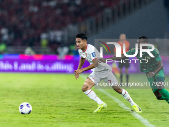 Marselino Ferdinan of Indonesia is in action during the FIFA World Cup Asian 3rd Qualifier Group C match against Saudi Arabia at Gelora Bung...